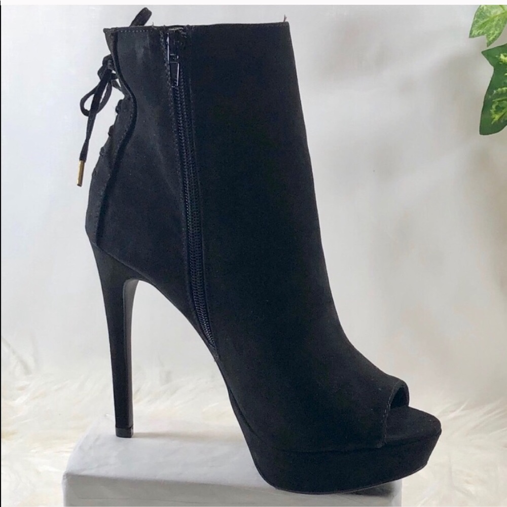 NWOB Faux Suede Platform Open Toe Ankle Bootie